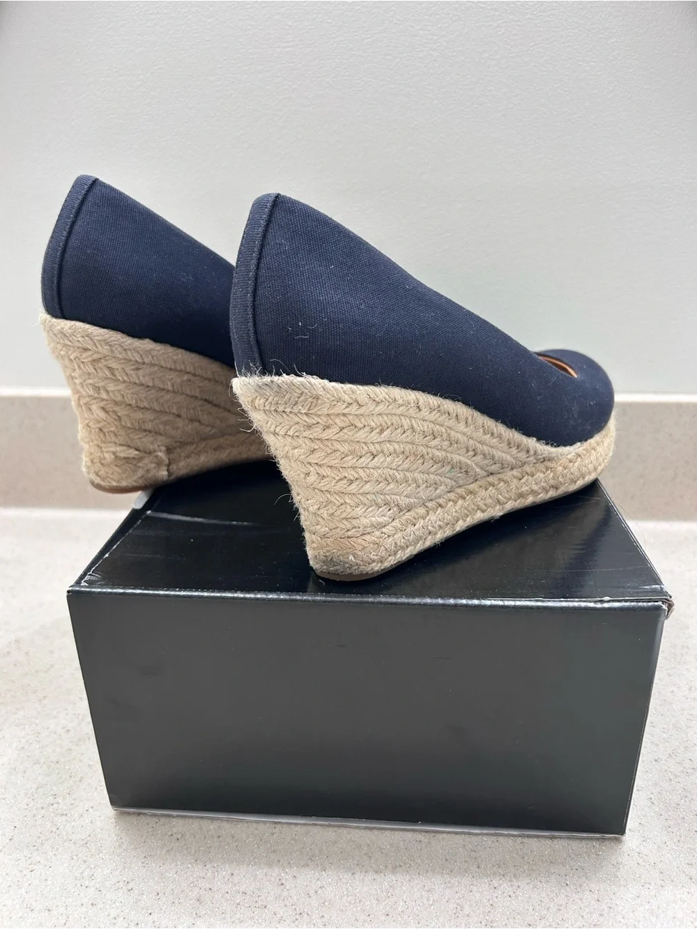 J. Crew Factory Navy Canvas Espadrille Wedge Pumps, Size 7